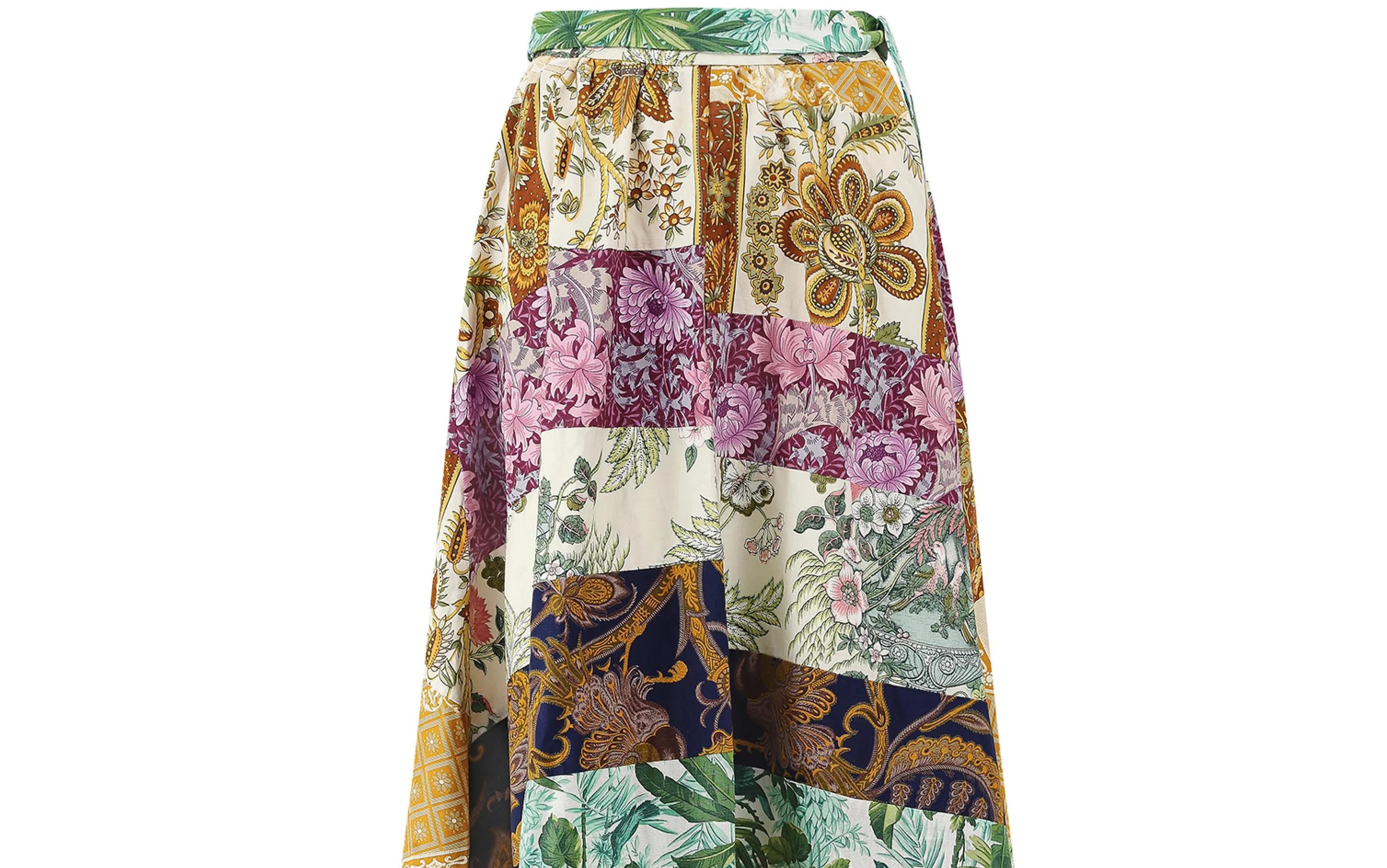 1970s Cotton Patchwork Skirt with Deep Flounce