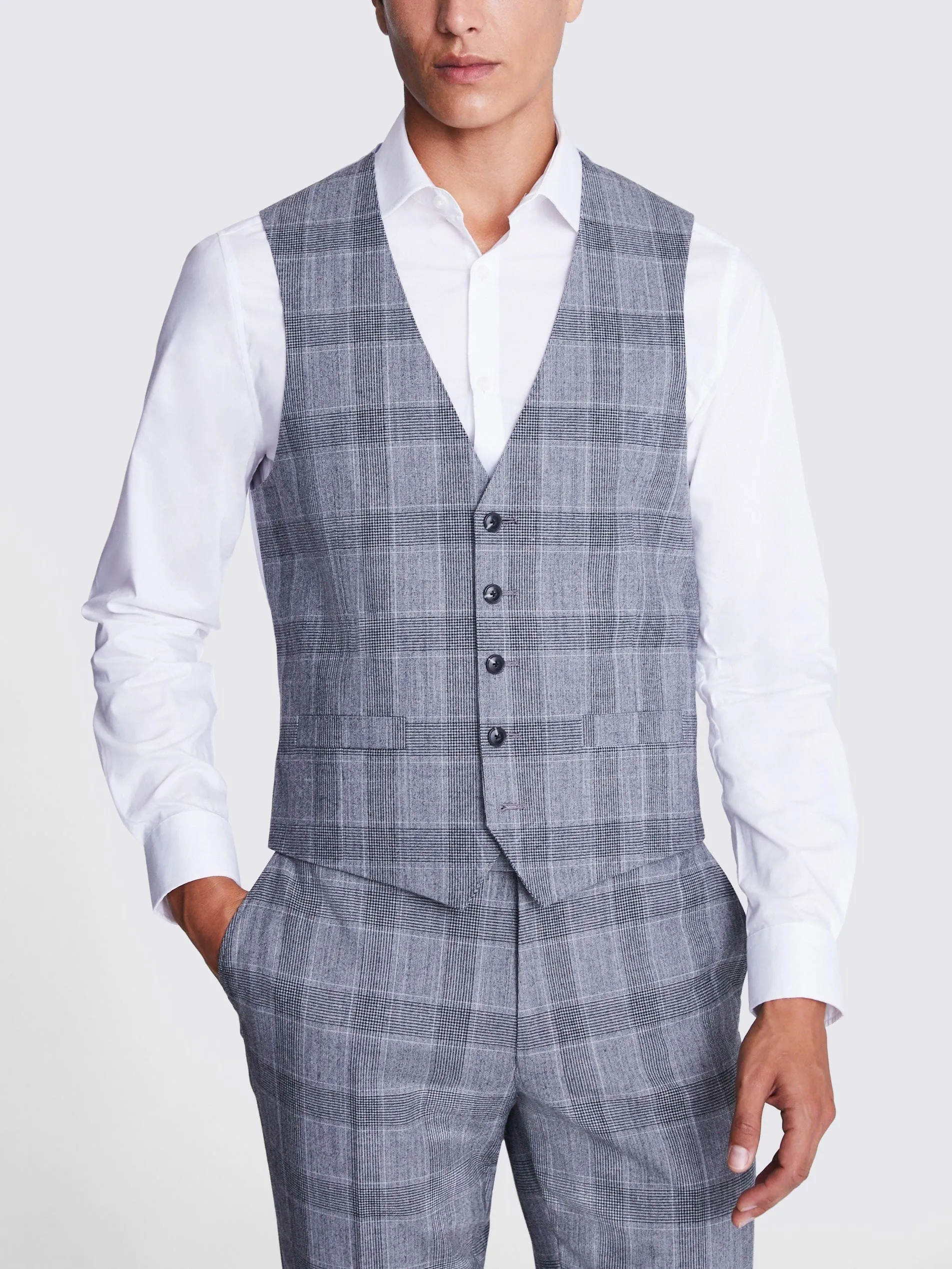 3 Piece Business Casual Double Buttons Notch Lapel Light Grey Plaid Men's Suit