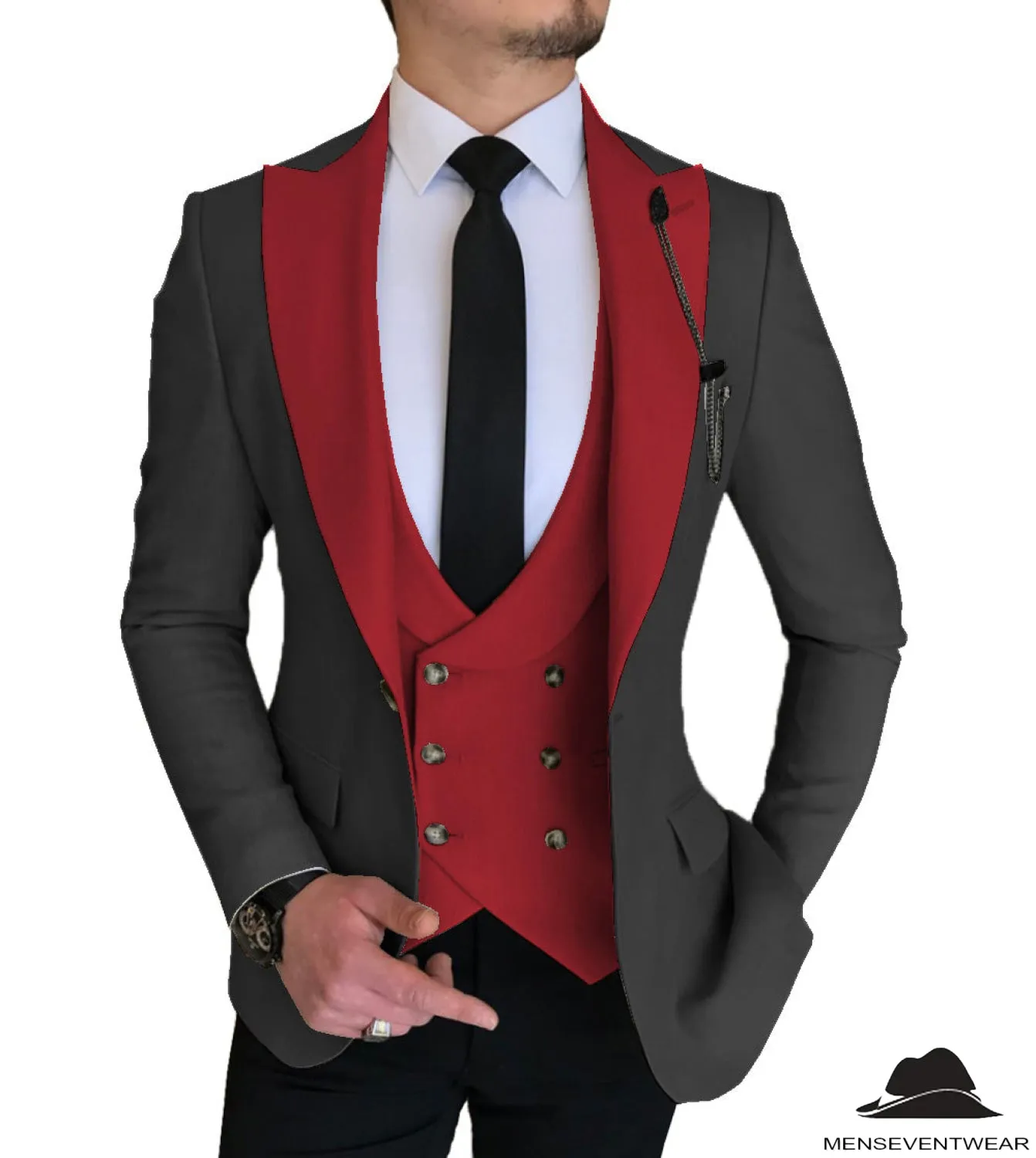 3 Piece Men's Suit Slim Fit Solid Peak Lapel Suit (Blazer   Vest   Pants)