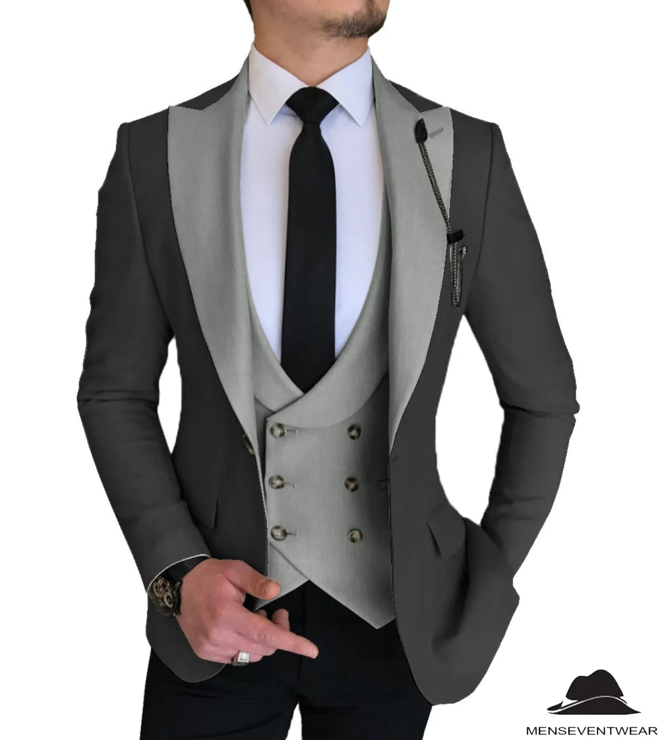 3 Piece Men's Suit Slim Fit Solid Peak Lapel Suit (Blazer   Vest   Pants)