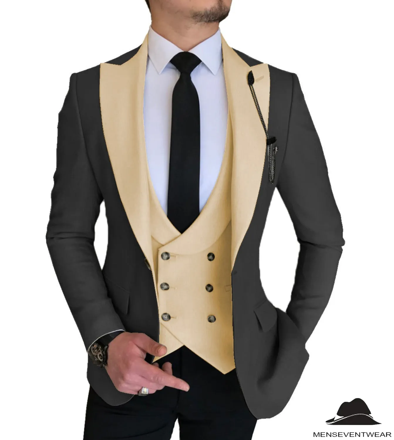 3 Piece Men's Suit Slim Fit Solid Peak Lapel Suit (Blazer   Vest   Pants)