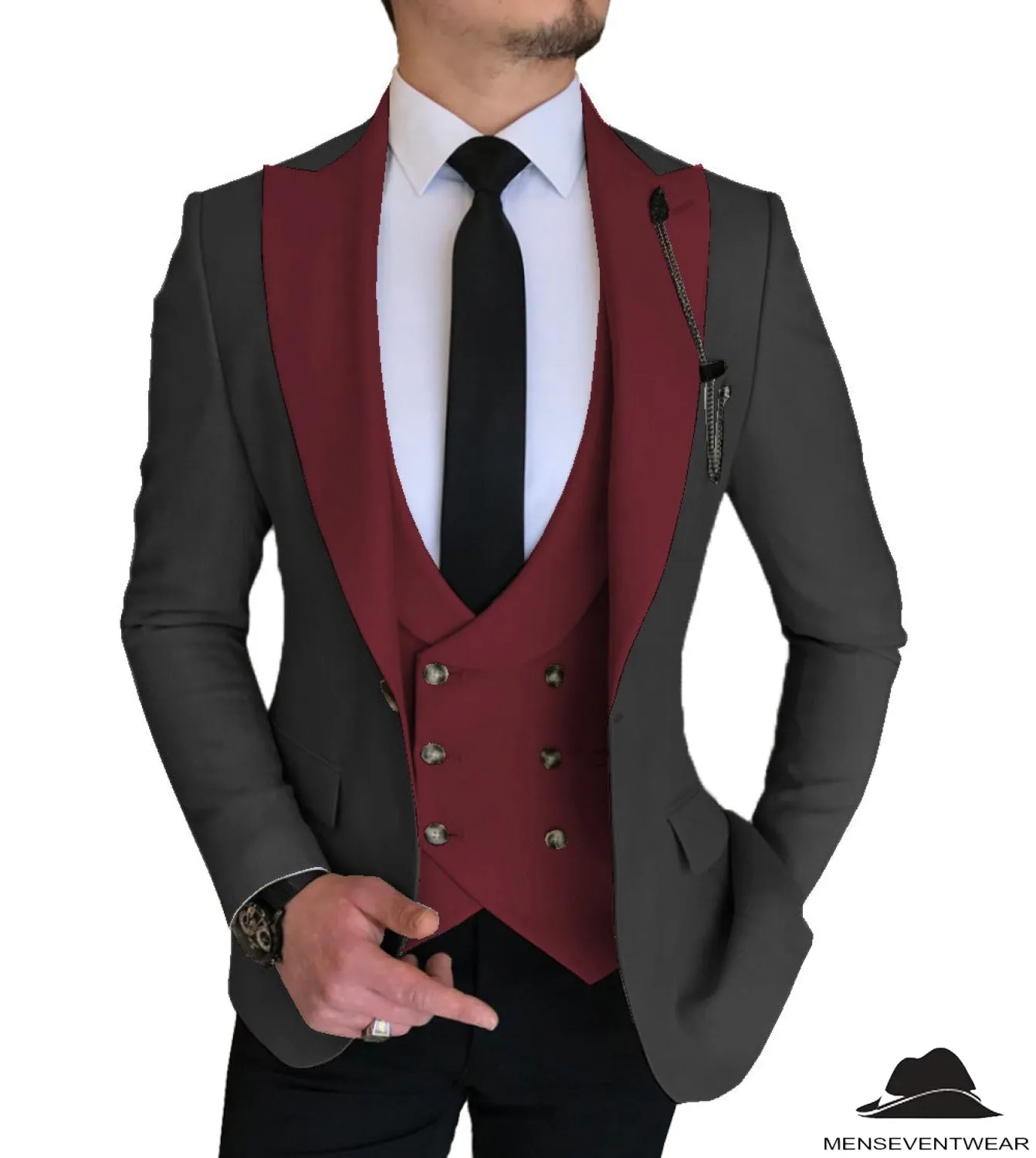 3 Piece Men's Suit Slim Fit Solid Peak Lapel Suit (Blazer   Vest   Pants)