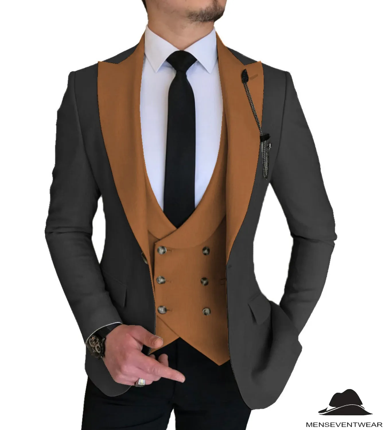 3 Piece Men's Suit Slim Fit Solid Peak Lapel Suit (Blazer   Vest   Pants)