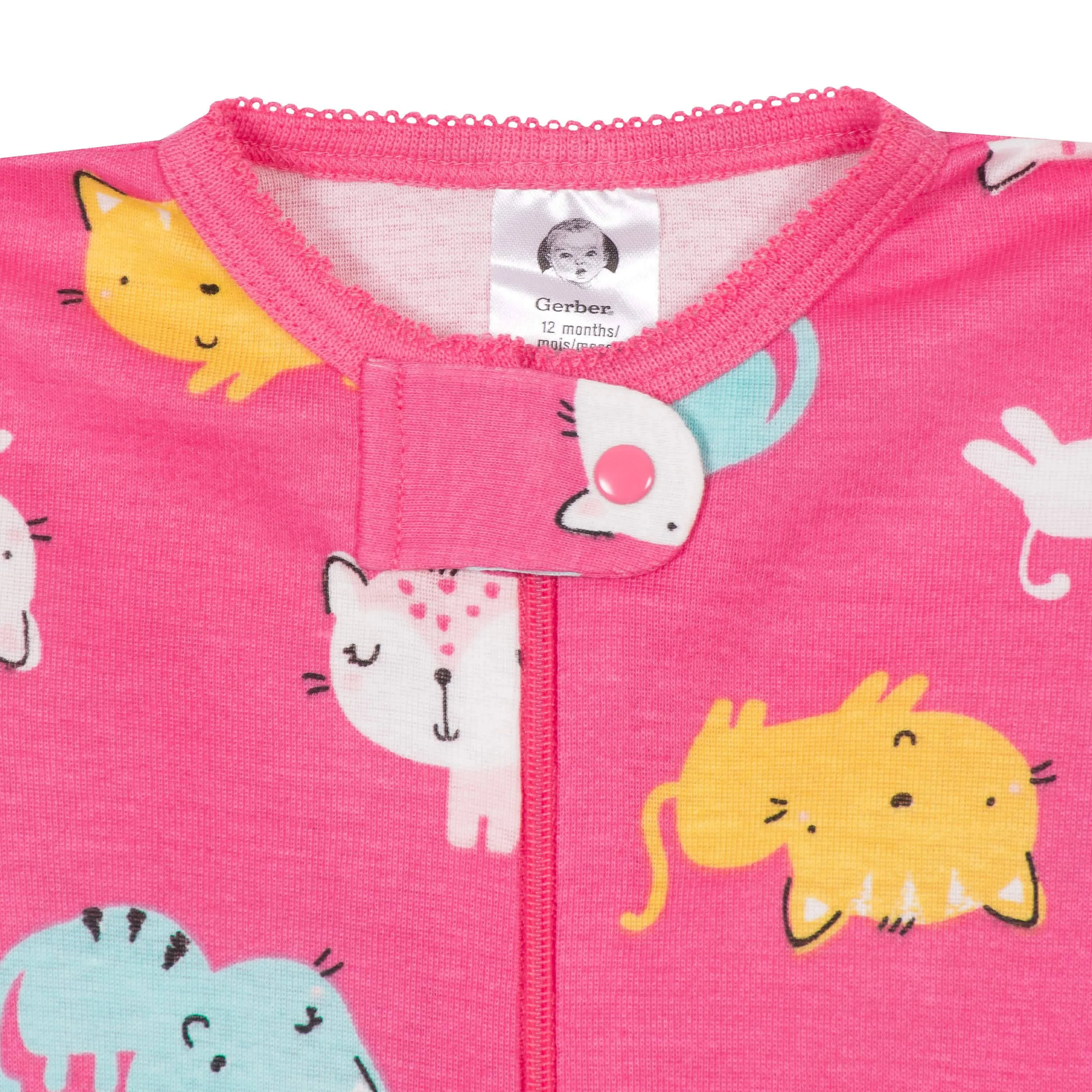 4-Pack Baby & Toddler Girls Unicorns & Cats Snug Fit Footed Cotton Pajamas