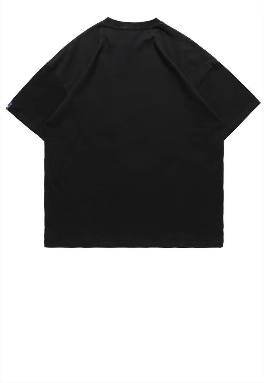 Anime boy t-shirt Korean retro top in black