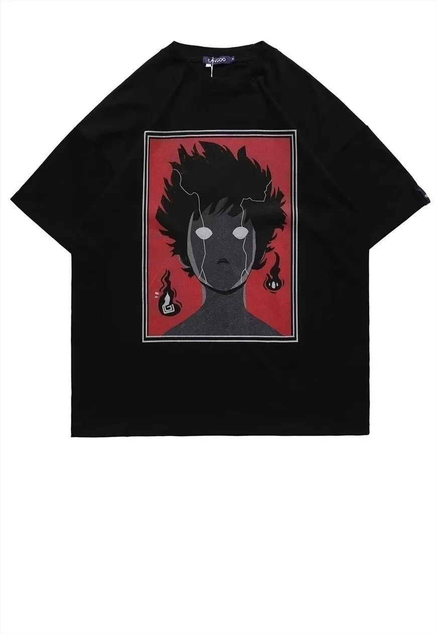 Anime boy t-shirt Korean retro top in black