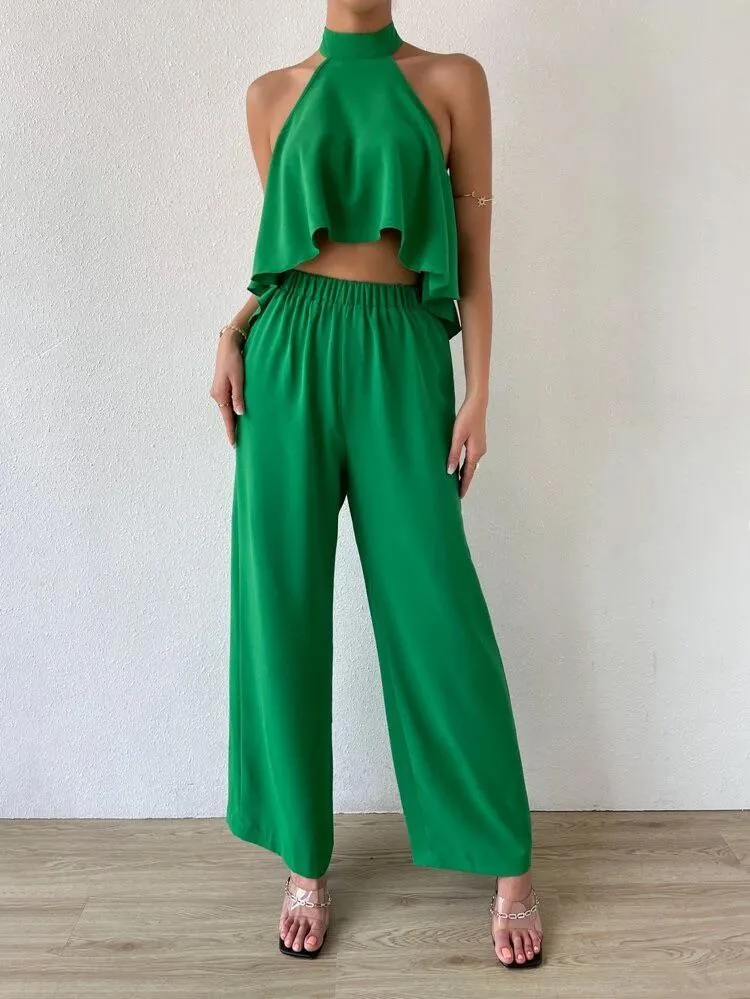 Backless High Low Hem Halter Top & Pants