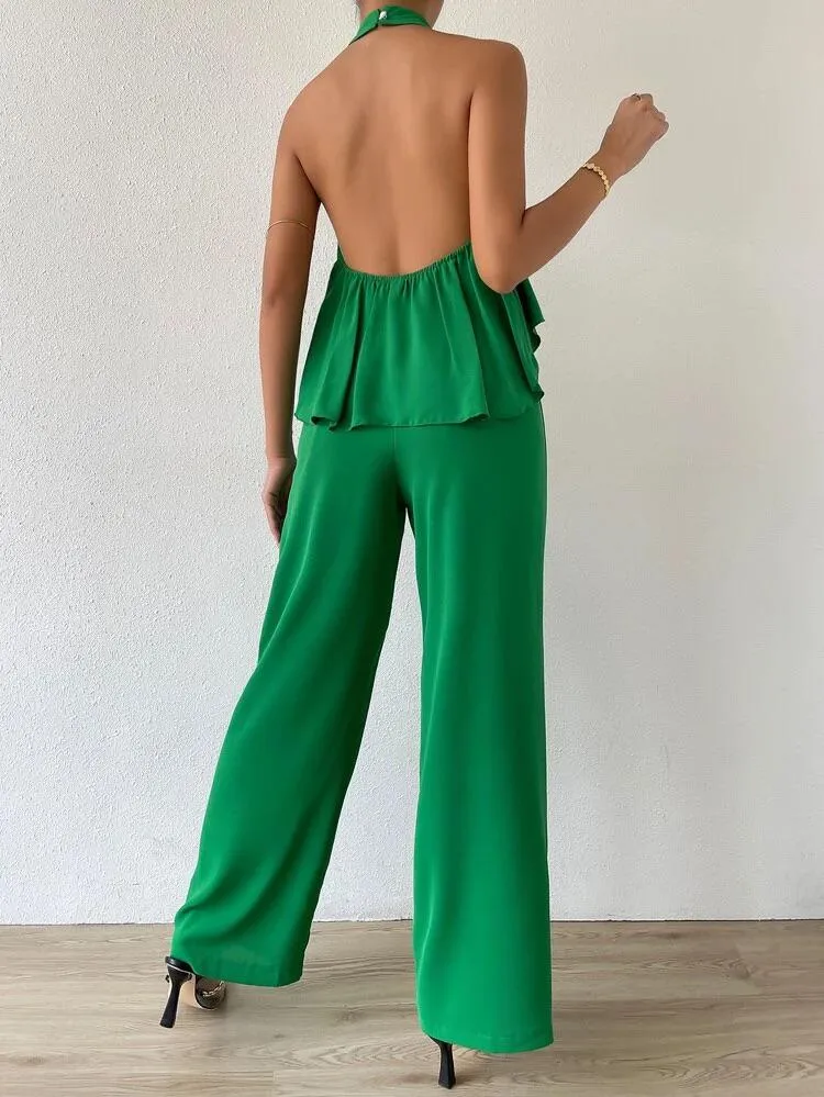 Backless High Low Hem Halter Top & Pants