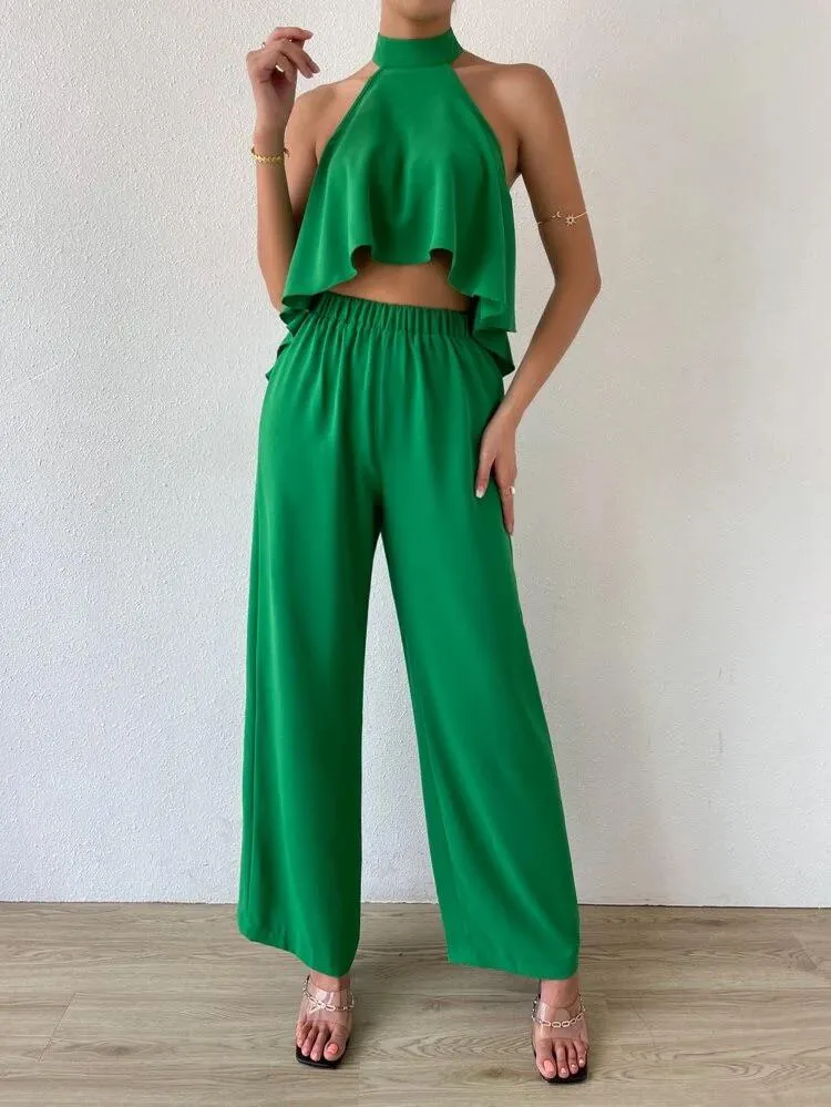 Backless High Low Hem Halter Top & Pants