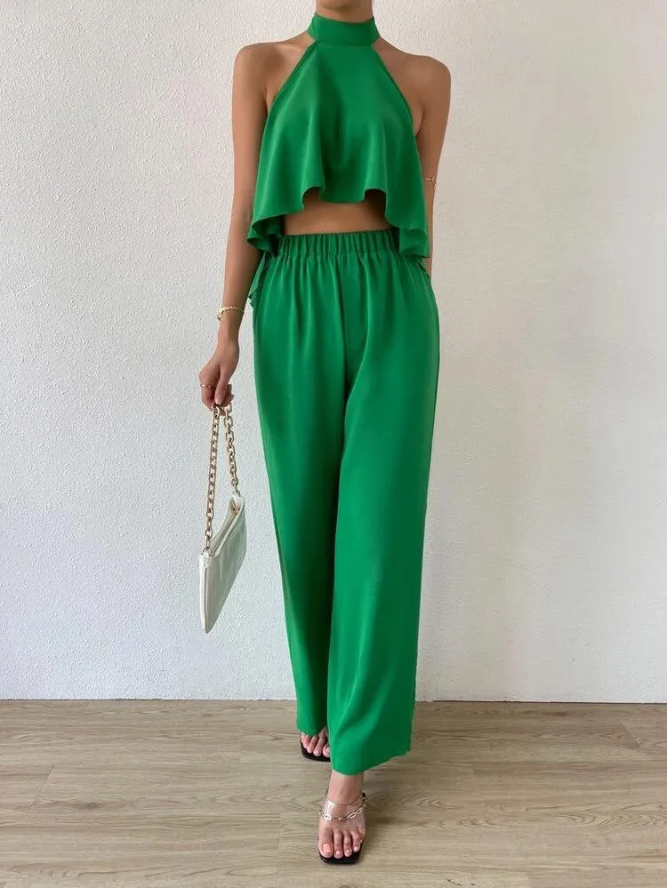 Backless High Low Hem Halter Top & Pants