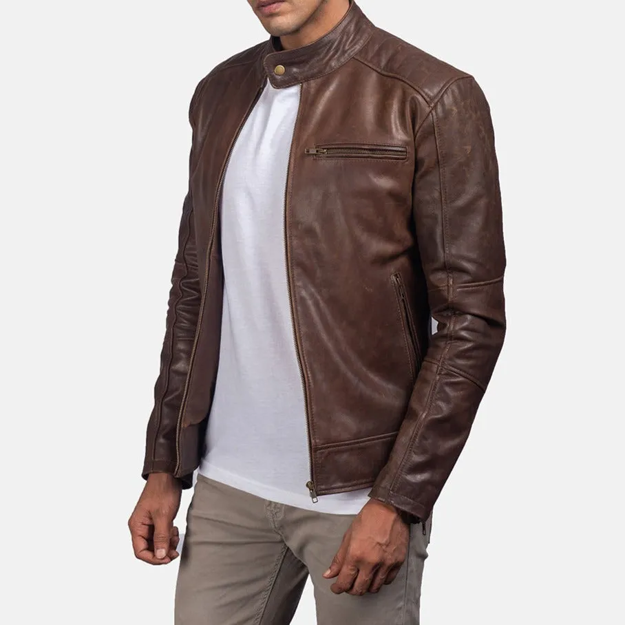 BIKER-1421 MUSH Brown Leather Biker Jacket