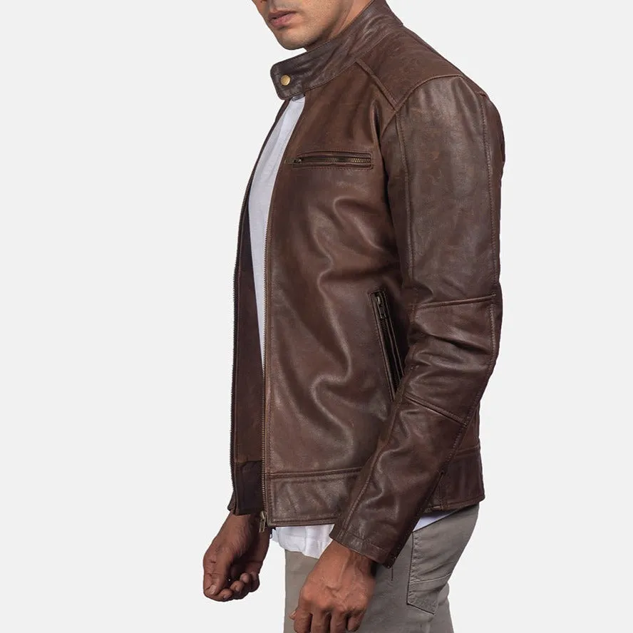 BIKER-1421 MUSH Brown Leather Biker Jacket