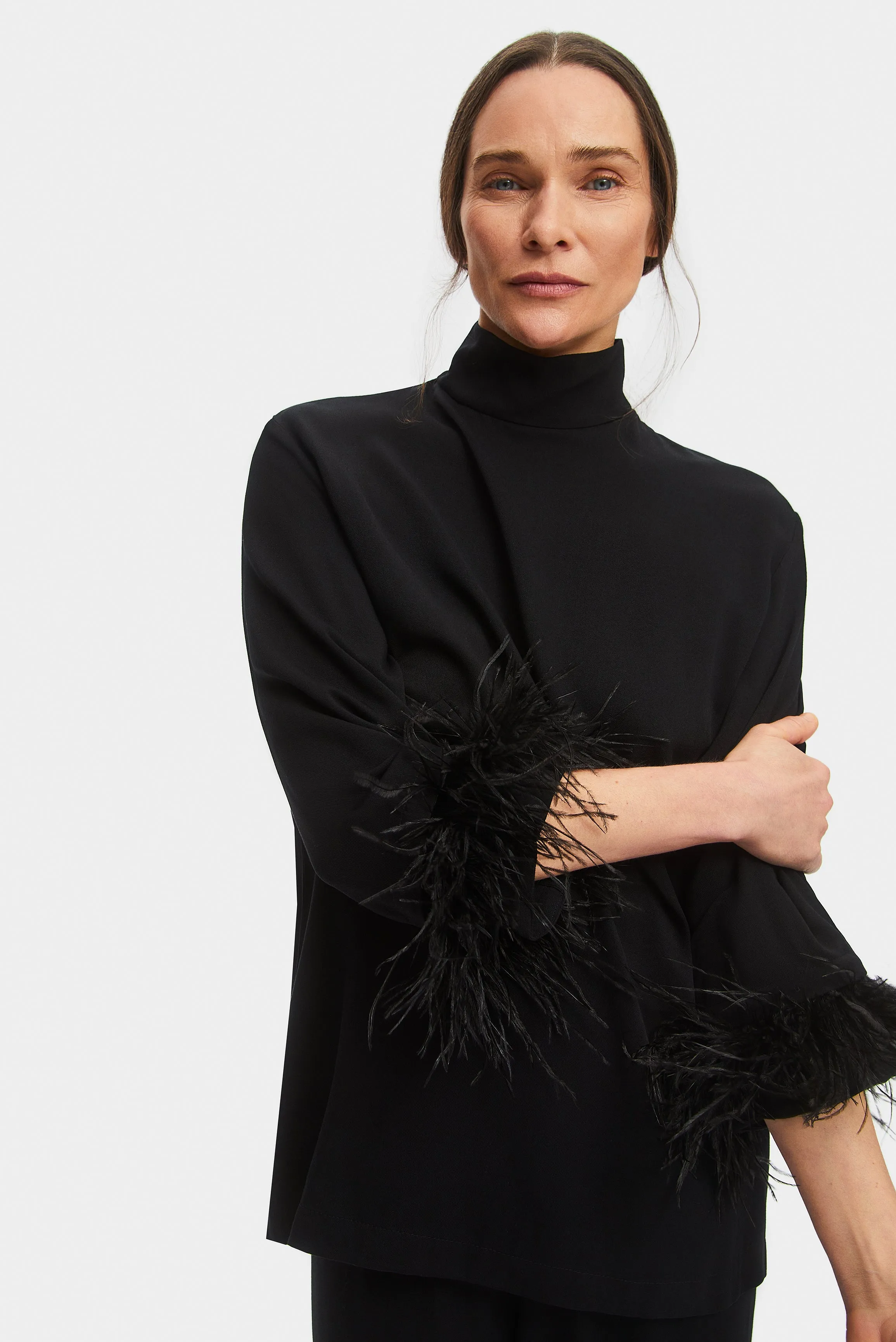 Black Tie Pajama with Detachable Feathers in Black