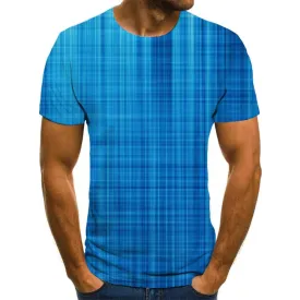 Blue gradient irregular plaid tshirts tee top special texture art costume men different Cool