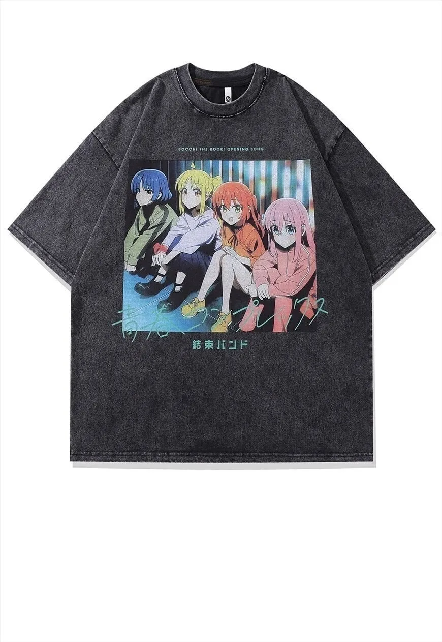 Bocchi the rock t-shirt Anime tee Japanese top vintage grey