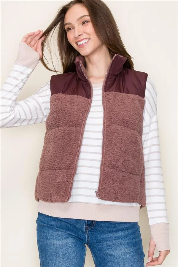 Burgundy Sherpa Vest