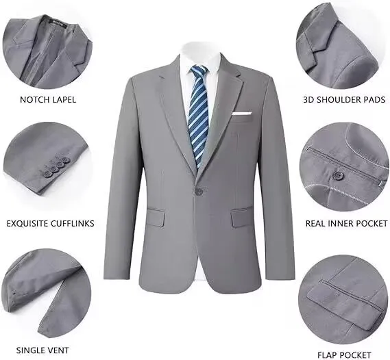 Business 2 Pieces Mens Suit Flat Notch Lapel Tuxedos For Wedding (Blazer Pants)