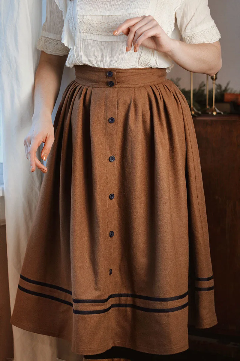 Button Wool Skirt, Brown Skirt for Women C3787