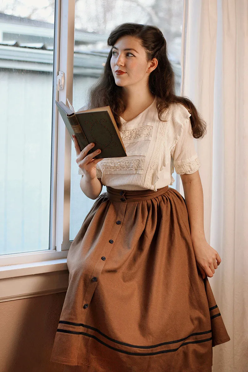 Button Wool Skirt, Brown Skirt for Women C3787