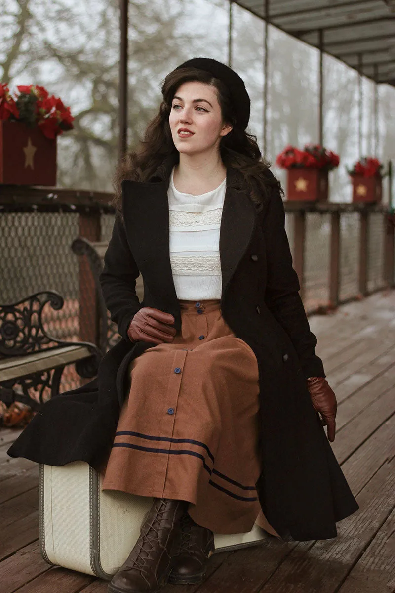 Button Wool Skirt, Brown Skirt for Women C3787