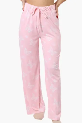 Canada Weather Gear Butterfly Pattern Wide Leg Pajama Pants - Pink