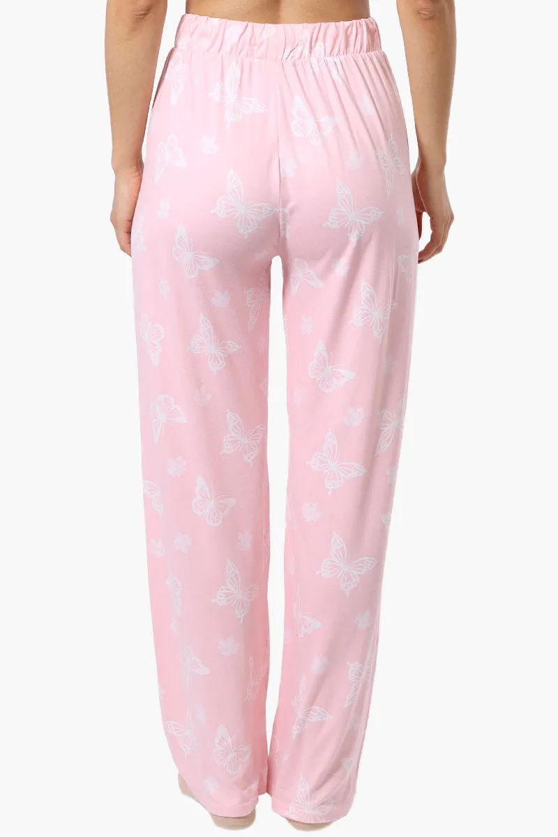 Canada Weather Gear Butterfly Pattern Wide Leg Pajama Pants - Pink