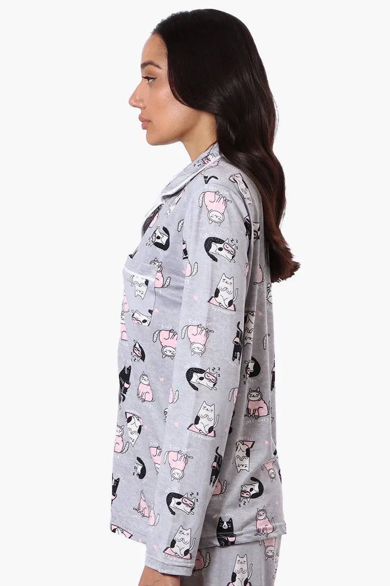 Canada Weather Gear Cat Pattern Button Down Pajama Top - Grey