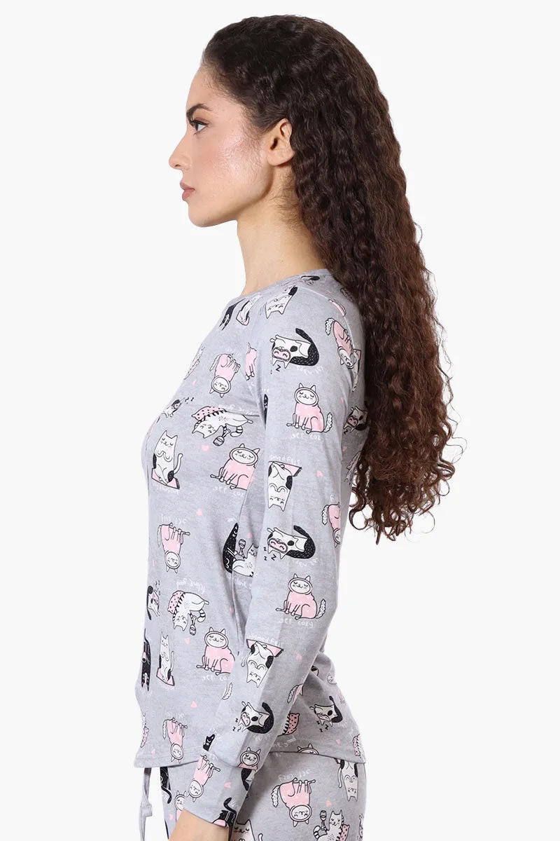 Canada Weather Gear Cat Pattern Crewneck Pajama Top - Grey