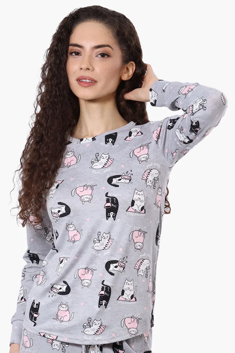 Canada Weather Gear Cat Pattern Crewneck Pajama Top - Grey