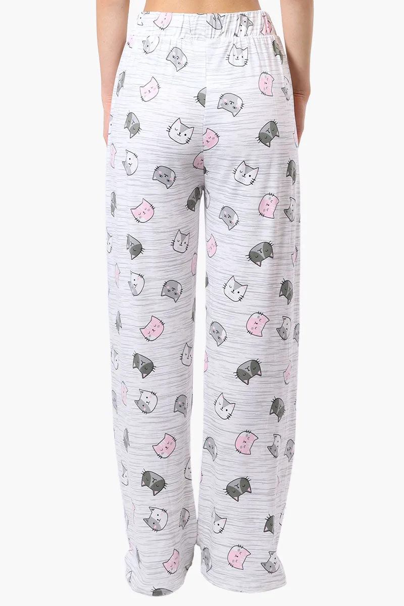 Canada Weather Gear Cat Pattern Wide Leg Pajama Pants - White