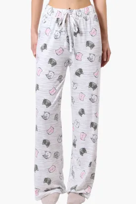 Canada Weather Gear Cat Pattern Wide Leg Pajama Pants - White