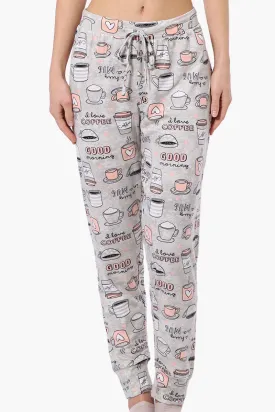 Canada Weather Gear Coffee Pattern Tie Waist Pajama Pants - White