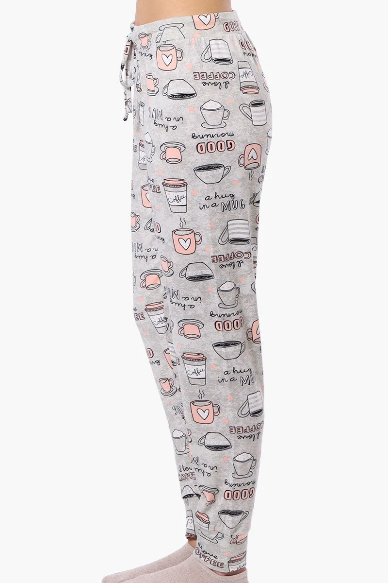 Canada Weather Gear Coffee Pattern Tie Waist Pajama Pants - White