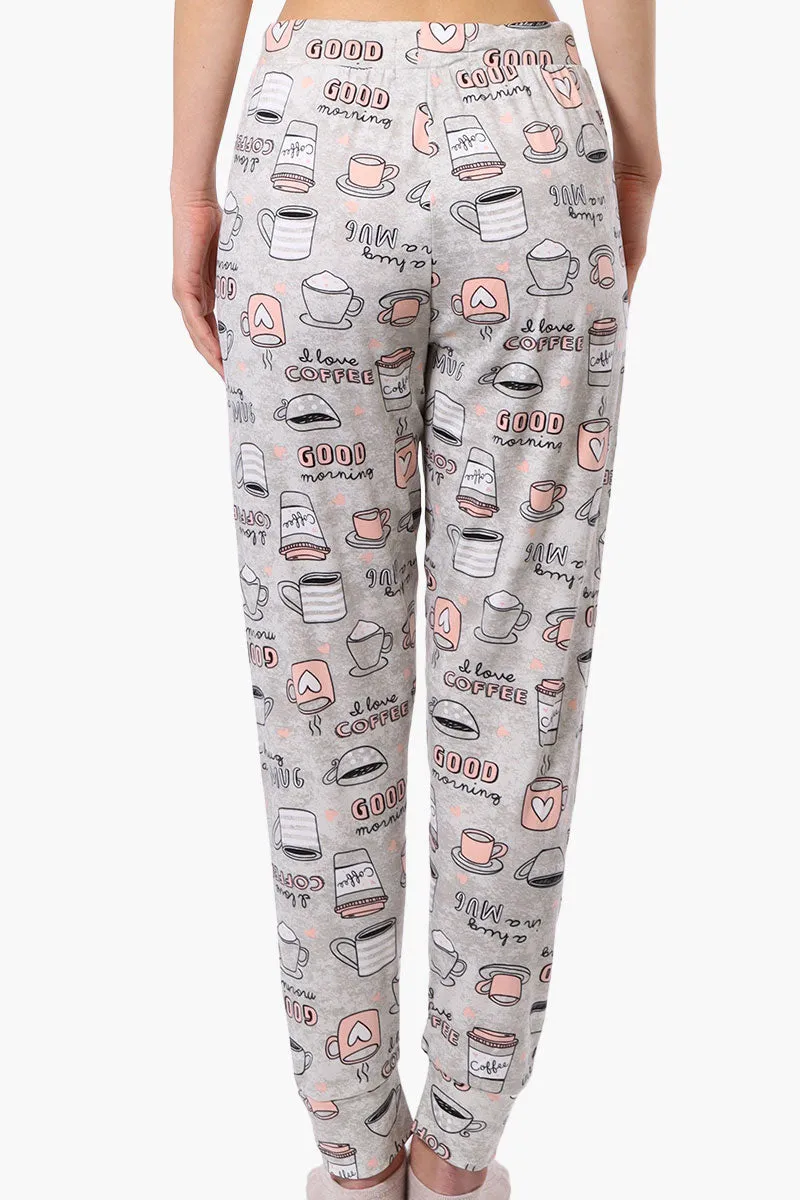 Canada Weather Gear Coffee Pattern Tie Waist Pajama Pants - White