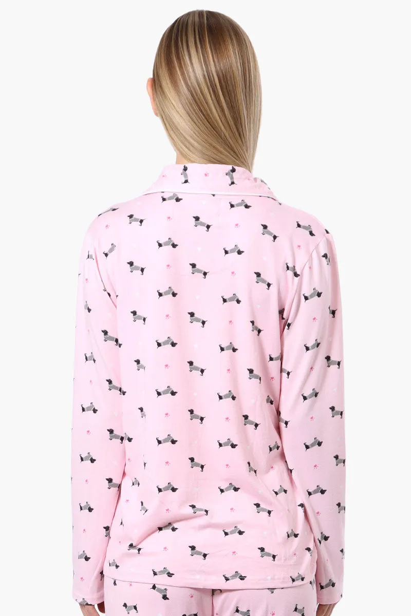 Canada Weather Gear Dachshund Pattern Button Down Pajama Top - Pink