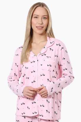 Canada Weather Gear Dachshund Pattern Button Down Pajama Top - Pink