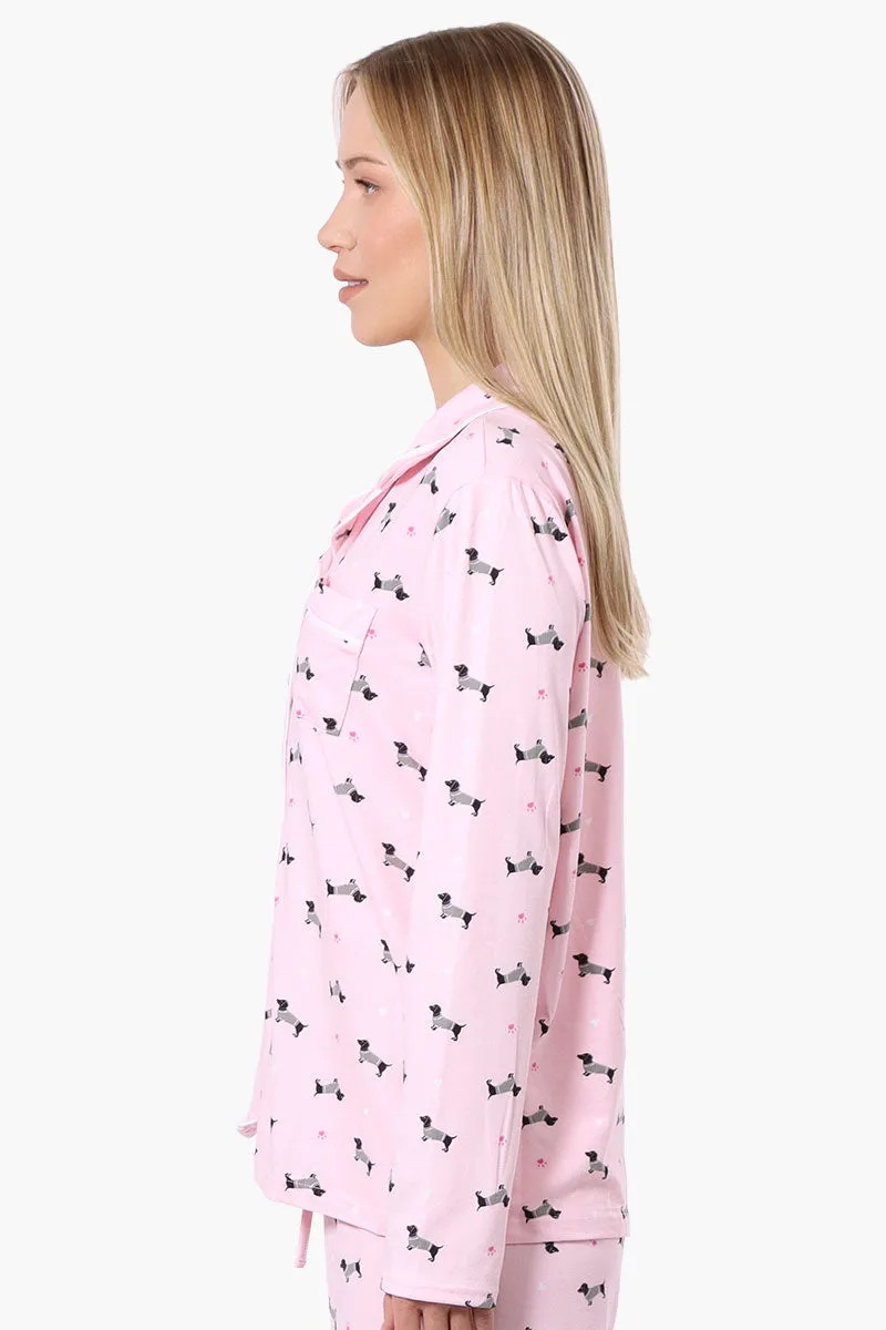 Canada Weather Gear Dachshund Pattern Button Down Pajama Top - Pink