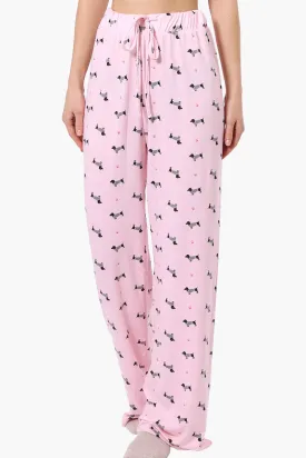 Canada Weather Gear Dachshund Pattern Wide Leg Pajama Pants - Pink