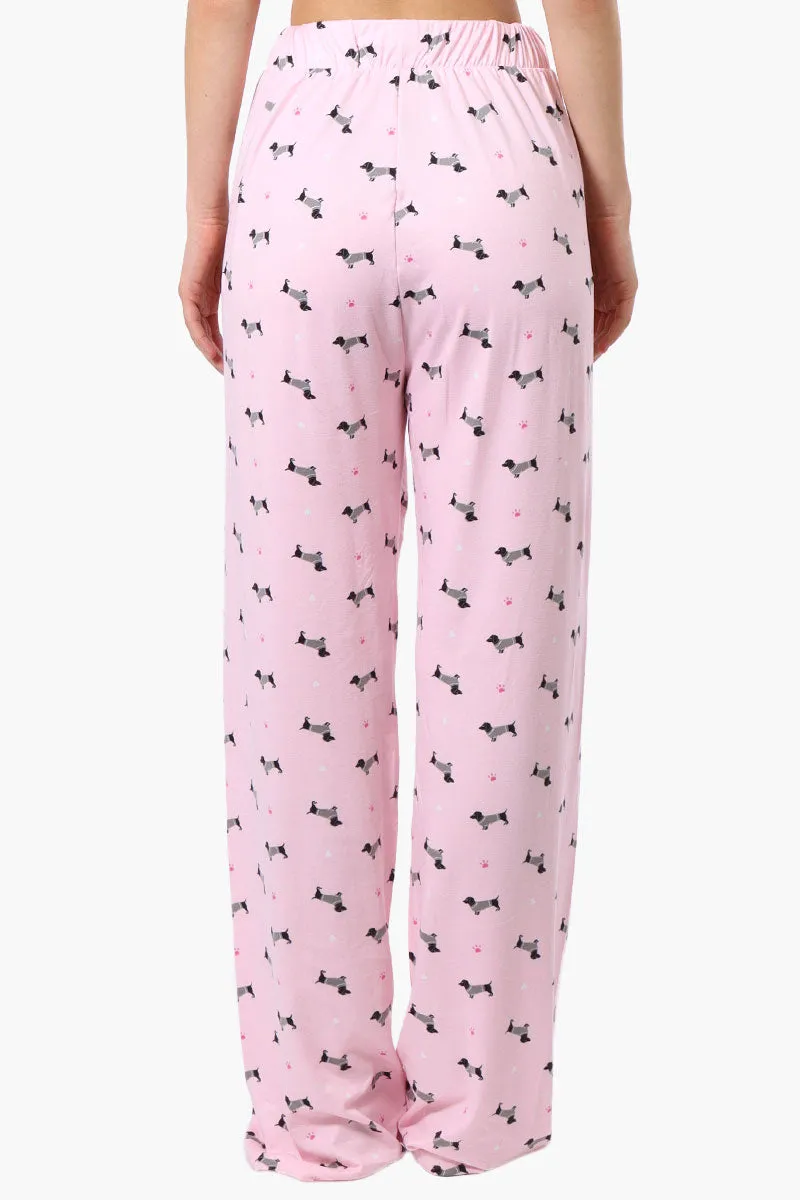 Canada Weather Gear Dachshund Pattern Wide Leg Pajama Pants - Pink