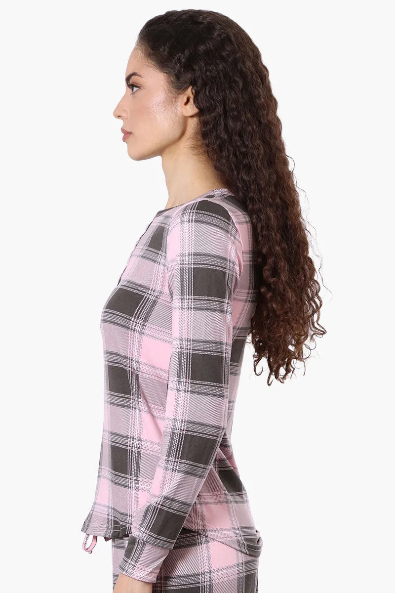 Canada Weather Gear Plaid Henley Pajama Top - Pink