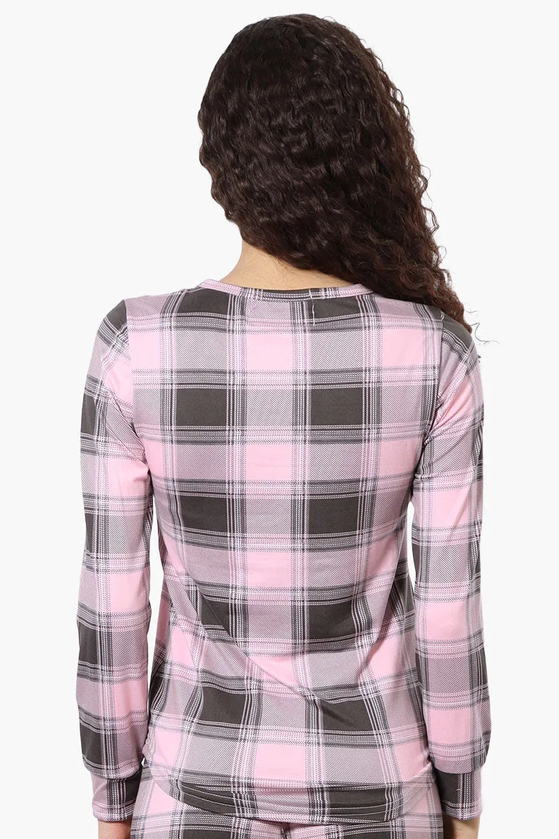 Canada Weather Gear Plaid Henley Pajama Top - Pink