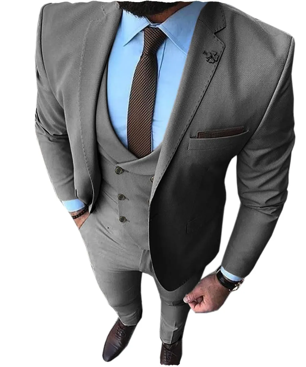 Casual Men's 3 Pieces Mens Suit Regular Fit Notch Lapel Tuxedos (Blazer vest Pants)