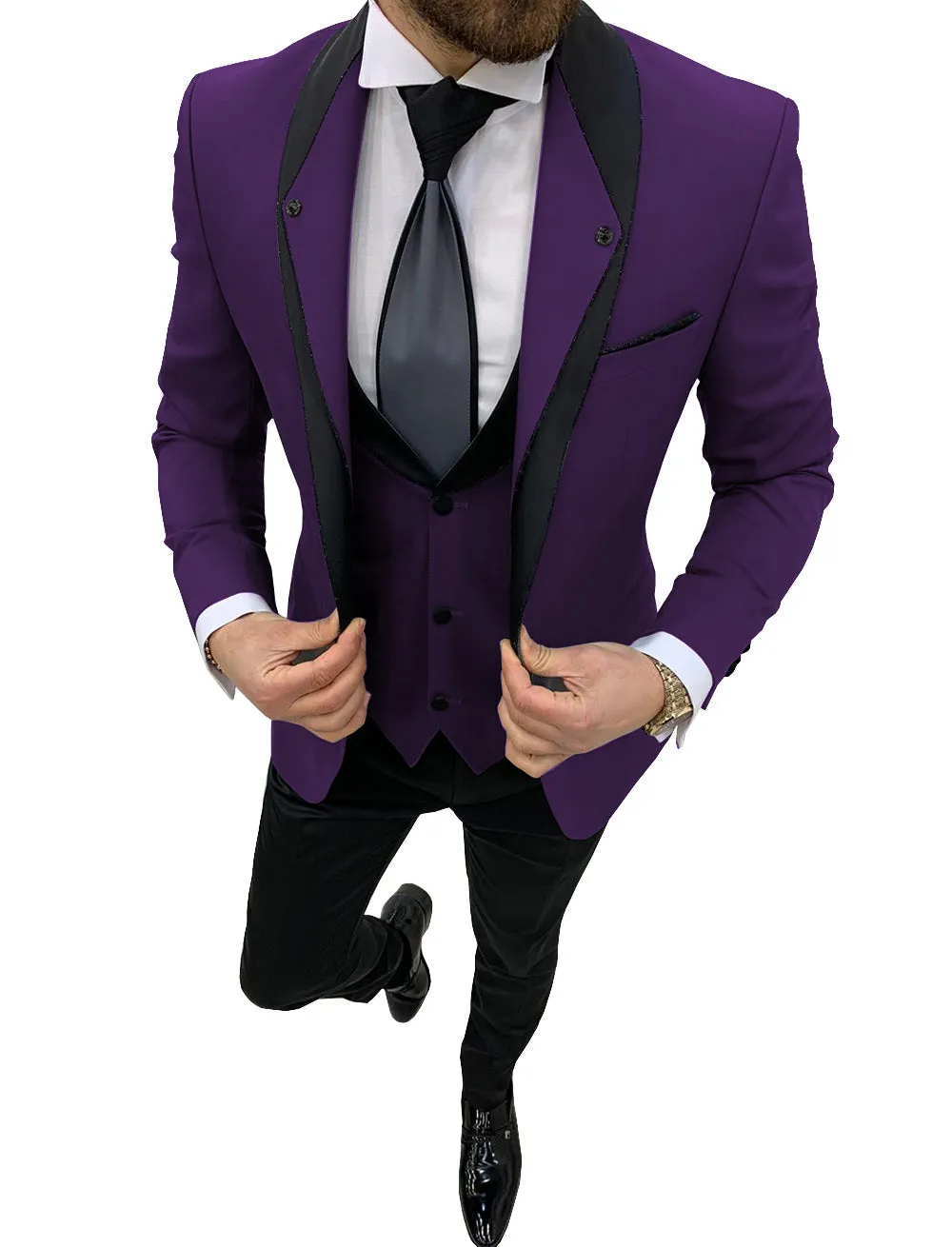 Casual Men's 3 Pieces Mens Suit Shawl Lapel Tuxedos (Blazer vest Pants)