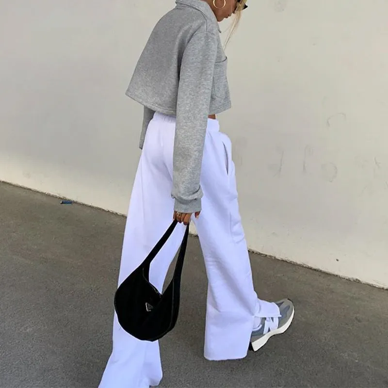 Casual Solid Drawstring Slit Pocket Wide Leg Pants