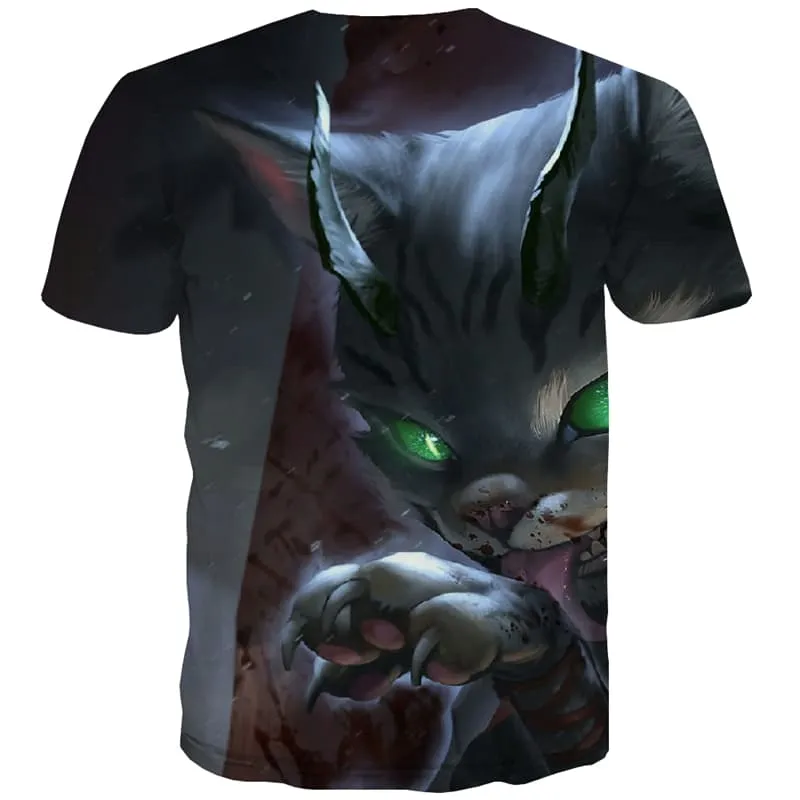 Cat T shirts Men Animal T-shirts Graphic War Tshirts Cool Ferocious Tshirts Novelty Blood Tshirt Anime