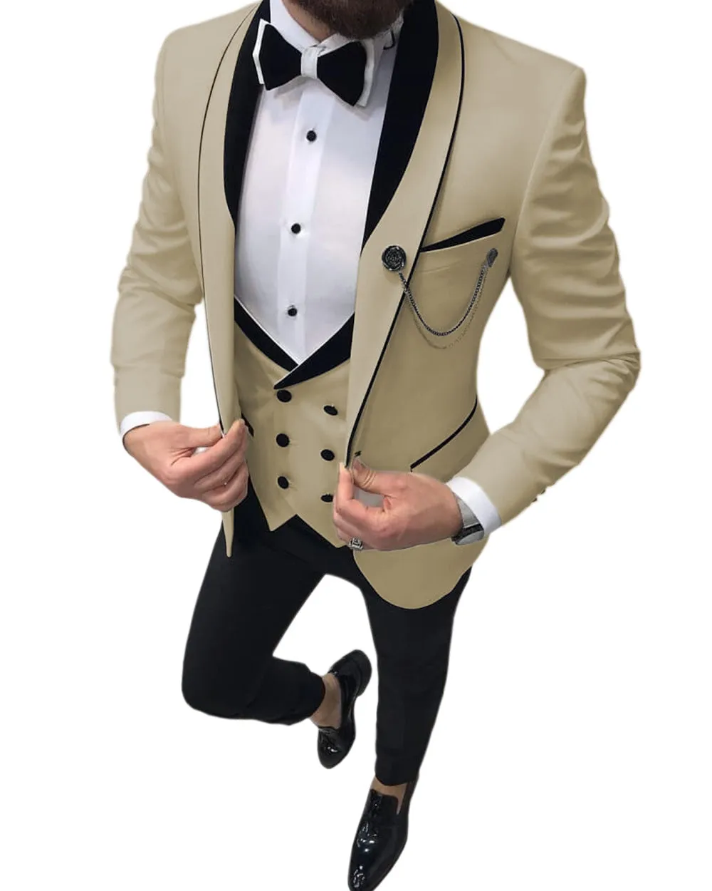 Causal Men's 3 Pieces Mens Suit Shawl Lapel Tuxedos For Wedding (Blazer vest Pants)