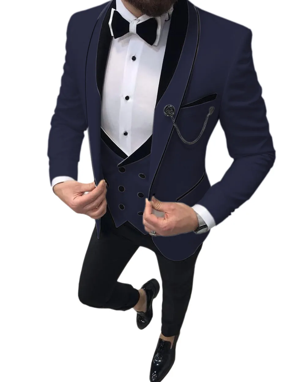 Causal Men's 3 Pieces Mens Suit Shawl Lapel Tuxedos For Wedding (Blazer vest Pants)