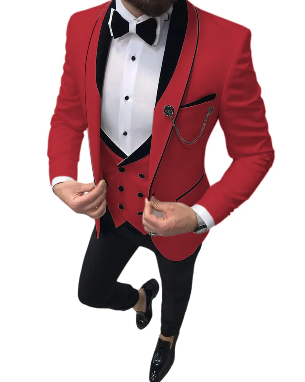 Causal Men's 3 Pieces Mens Suit Shawl Lapel Tuxedos For Wedding (Blazer vest Pants)