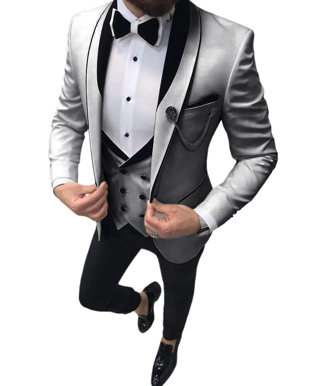 Causal Men's 3 Pieces Mens Suit Shawl Lapel Tuxedos For Wedding (Blazer vest Pants)