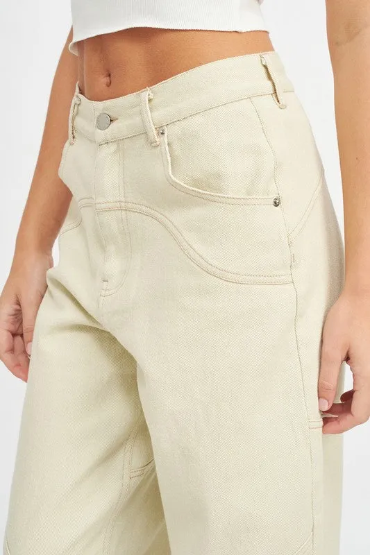 CONTRASTED STITCH DETAIL WIDE PANTS